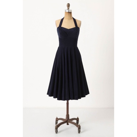 Anthropologie Dresses & Skirts - Anthropologie Girls from Savoy Ronda Halter Dress Midi Navy Blue Corduroy Size 8